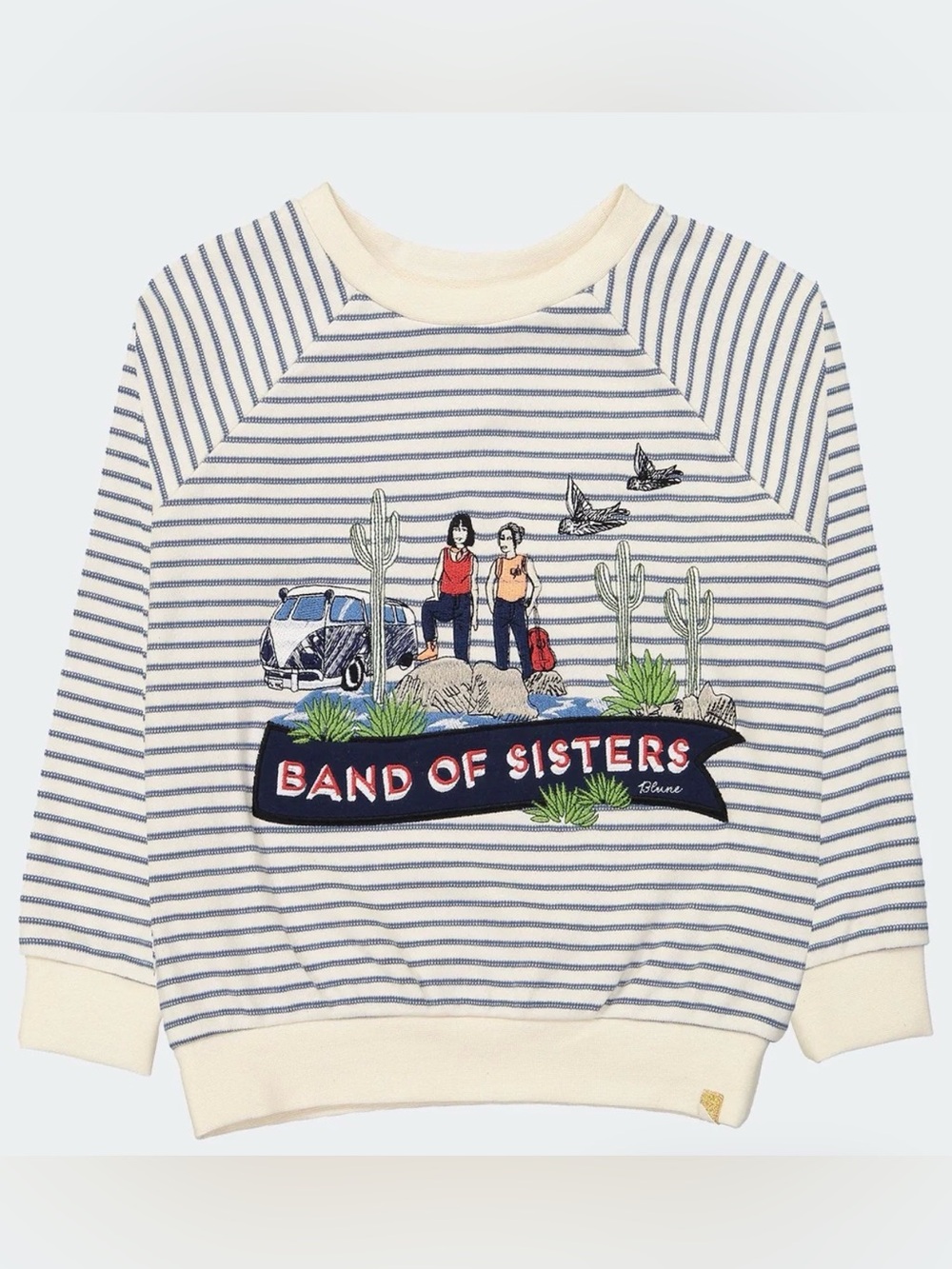 Blume Paris Girks Band of Sisters Cream & Blue Striped Sweater 4T